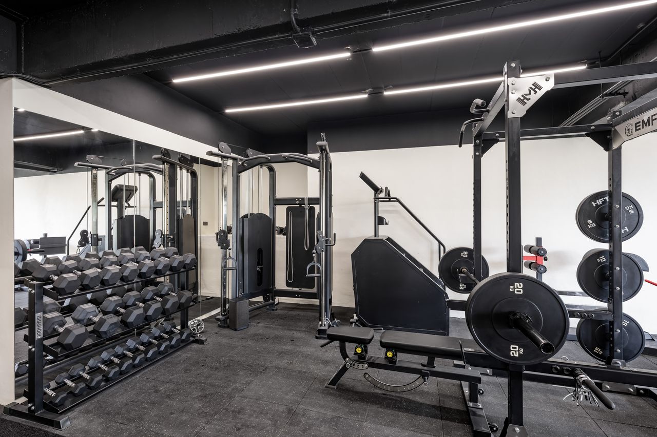 Free weights and racks in the gym